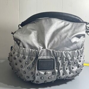SimplyVera Vera Wang Juno Studded Bucket Bag Silver Metallic Hobo HB30442-04 New